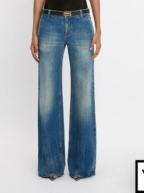 Victoria Beckham GIGI Blue Wide-Leg Faded Jeans